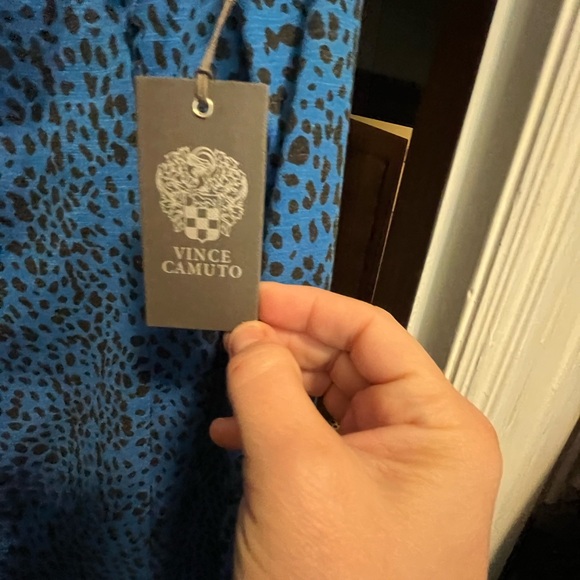 Vince Camuto Women's Animal Print ruffled midi Shift Dress santorini blue 2X - Picture 3 of 4